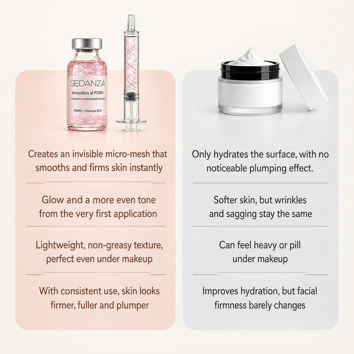 PDRN Ampoule compared with a regular face cream